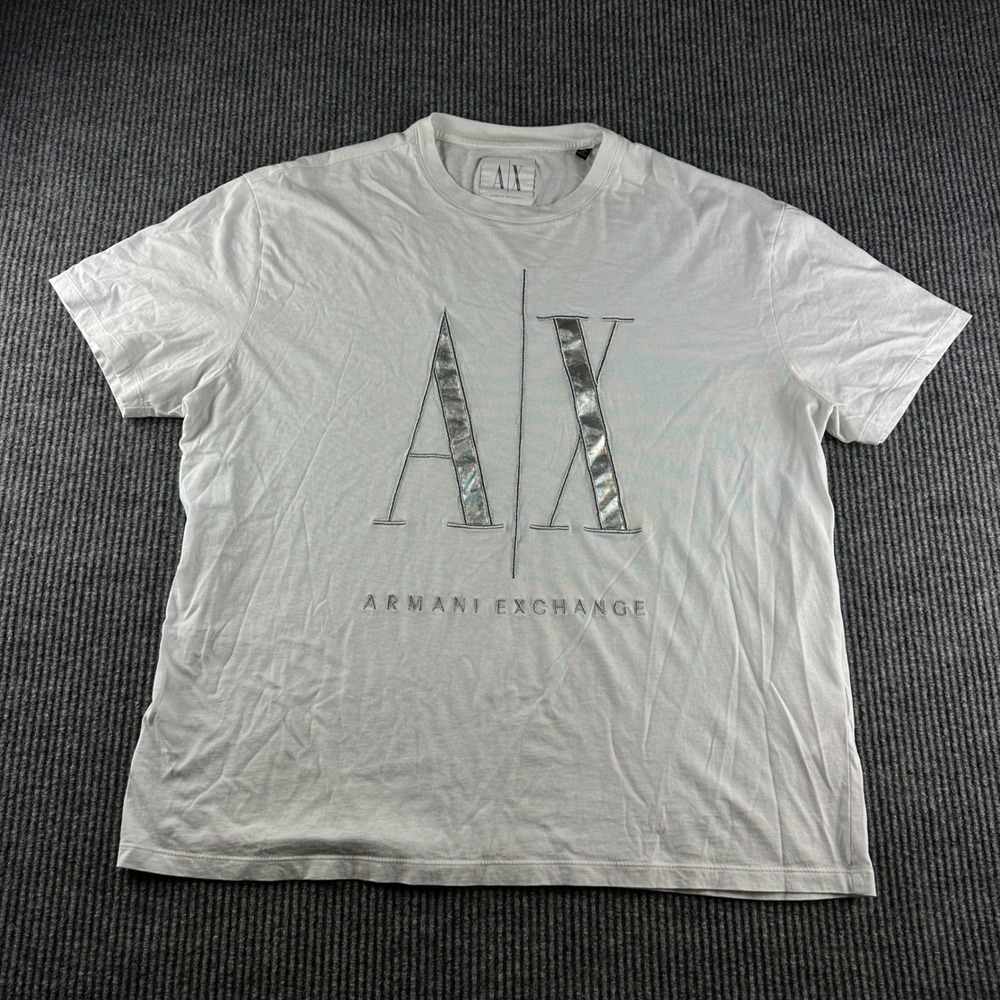 Armani Exchange Mens XL White Metallic Silver AX Logo Graphic T-Shirt 3061